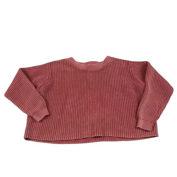 Coldwater Creek Faded Pink Ribbed Cropped Slouchy Boatneck Sweater Medium Petite - Picture 1 of 4